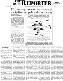 The Daily Reporter business article titled “IT company’s marketing campaign capitalizes on political controversy,” profiling Fiber Network Solutions’ award-winning advertising campaign and featuring comments from President and CEO David J. Koch on innovative marketing and brand development. 