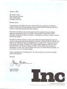 Official Inc. Magazine recognition naming Fiber Network Solutions the No. 68 fastest-growing privately held company in America on the 2001 Inc. 500, honoring the entrepreneurial leadership of President and CEO David J. Koch.