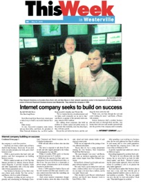 ThisWeek in Westerville newspaper feature titled “Internet company seeks to build on success,” profiling Fiber Network Solutions founders David J. Koch and Kyle Bacon and highlighting FNSI’s rapid growth, Network Operations Center, Internet infrastructure, and entrepreneurial leadership. 