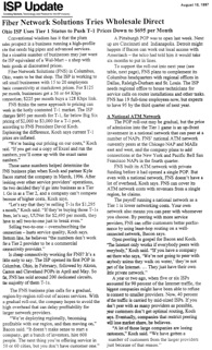 ISP Update article titled “Fiber Network Solutions Tries Wholesale Direct,” highlighting President and CEO David J. Koch and Kyle Bacon’s innovative Tier One Internet strategy, affordable T-1 connectivity, national ATM backbone, open peering philosophy, and regional expansion across the United States.