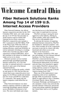Business First article titled “Fiber Network Solutions Ranks Among Top 14 of 159 U.S. Internet Access Providers,” highlighting FNSI’s national Tier One Internet backbone, innovative Internet Complete service, affordable high-speed connectivity, and rapid expansion across the United States. 
